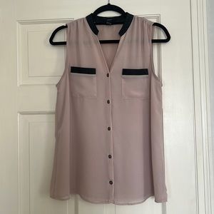 Forever21 sleeveless blush light pink blouse with faux leather trim S